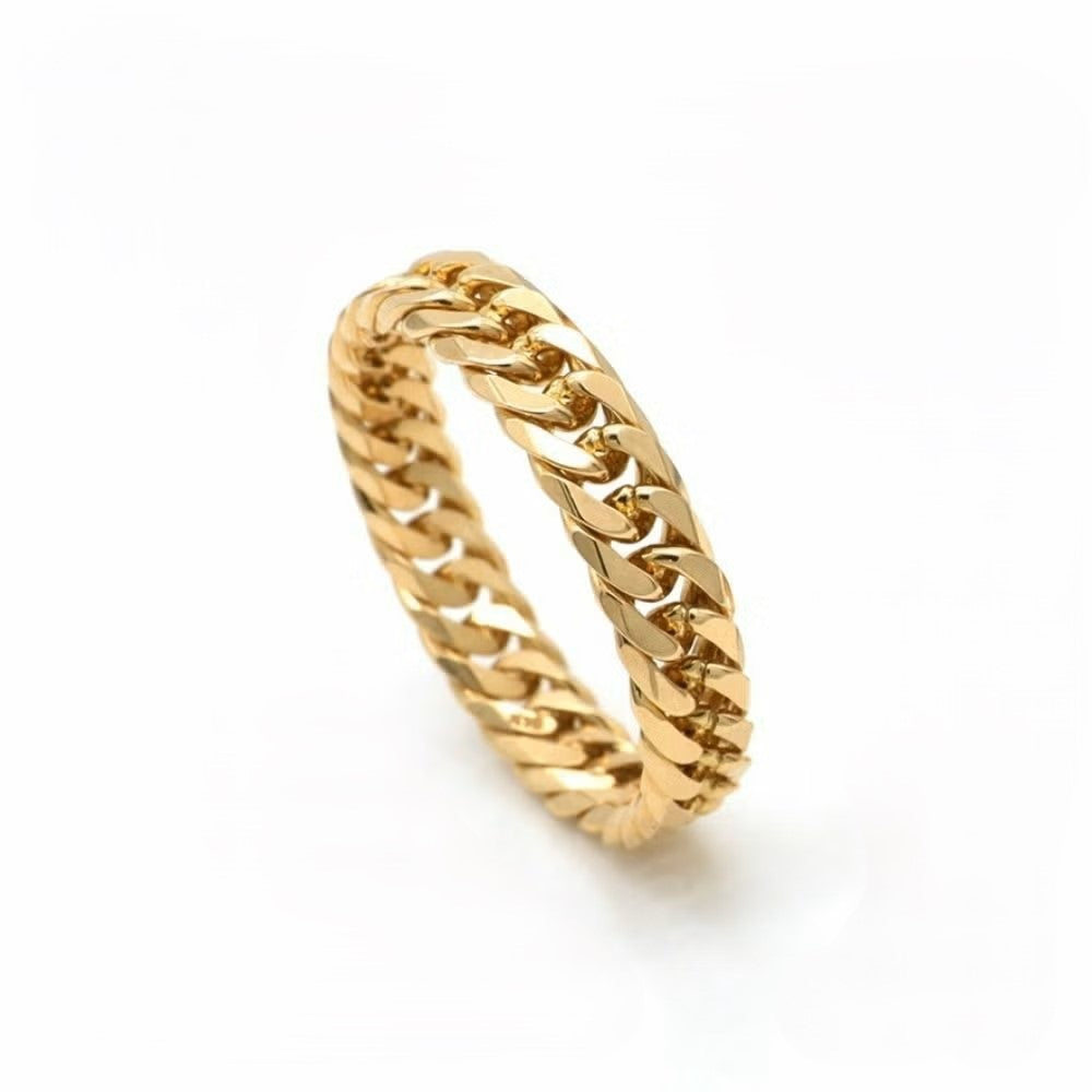 K18 Gold 6-Cut Double Curb Chain Ring