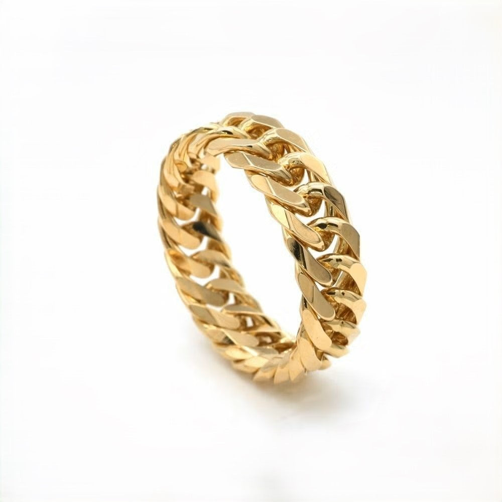 K18 Gold 6-Cut Double Curb Chain Ring