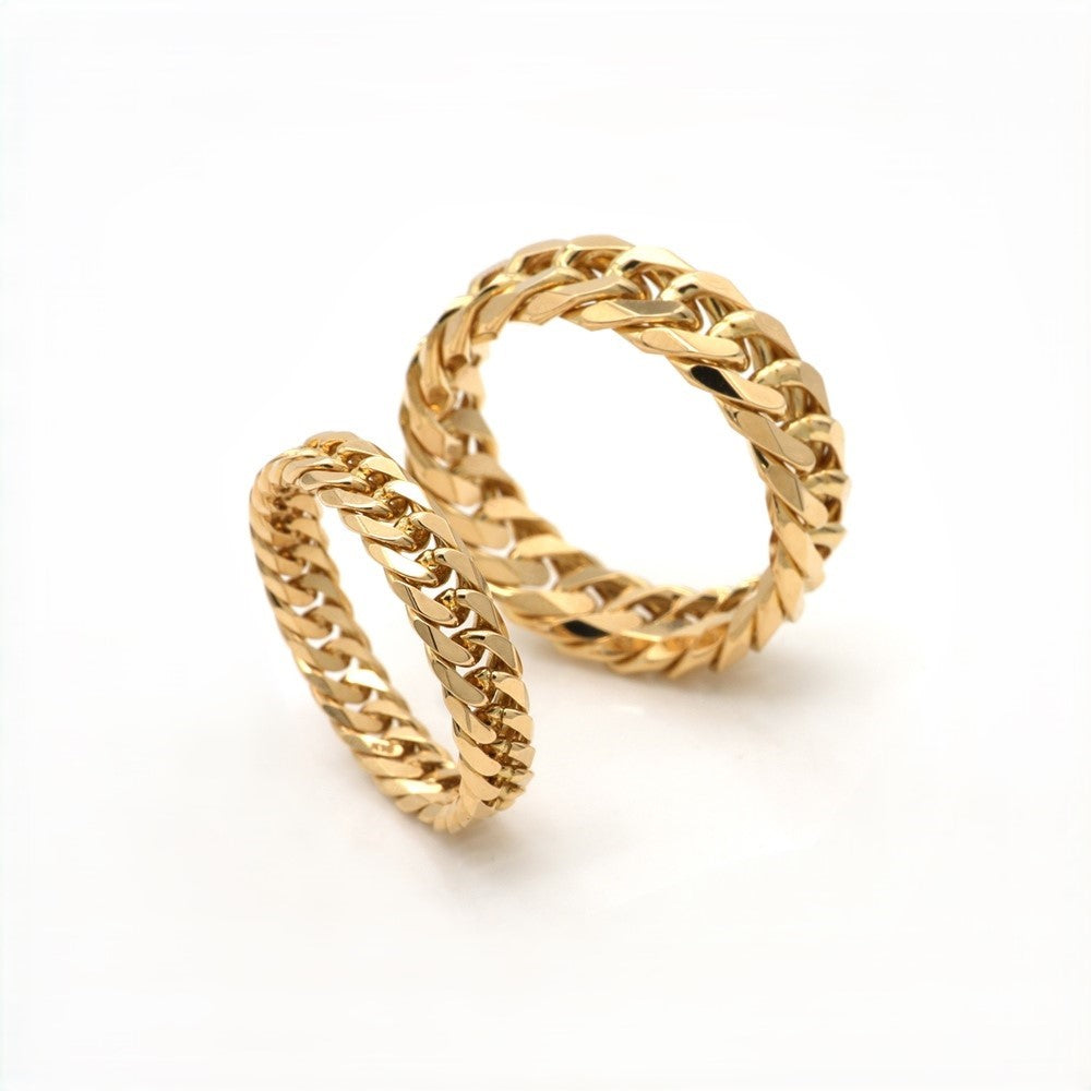 K18 Gold 6-Cut Double Curb Chain Ring
