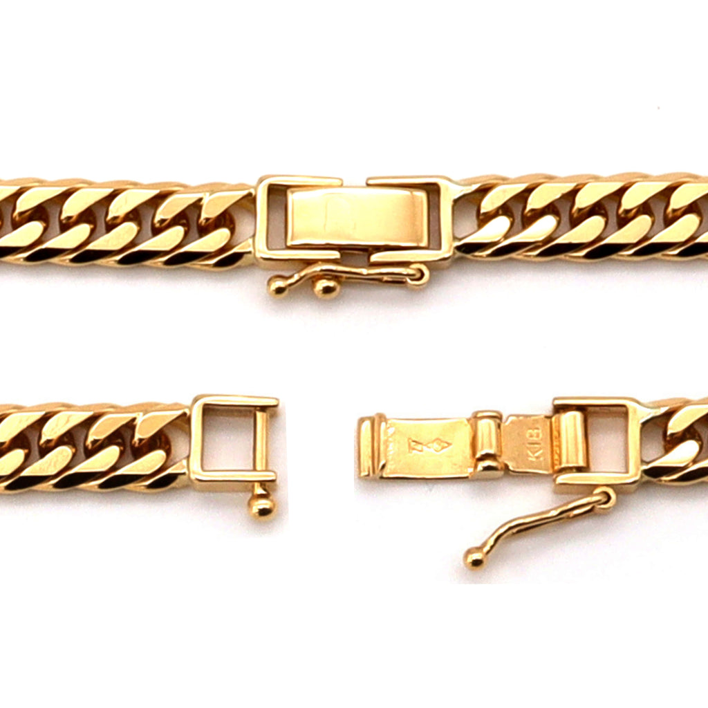 K18 Gold 6-Cut Double Curb Chain Necklace (Japan Mint Certified)